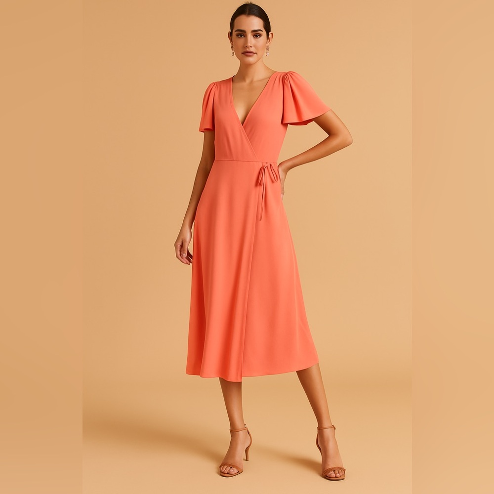 Abercrombie & Fitch Pink Angel Sleeve Wrap Midi Dress
